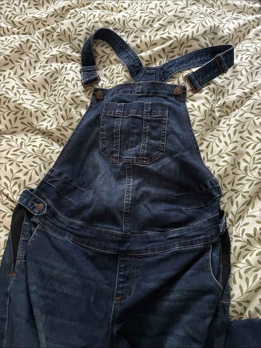 Thyme Maternity Relaxed Straight-Leg Denim Overalls - Size Small